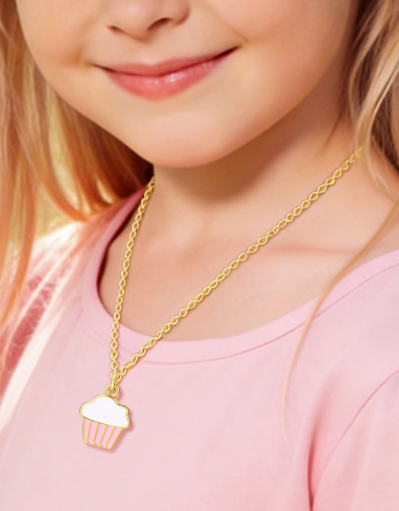 Secret Spoils Girls Pink Cupcake Necklace in Gold (40cm)