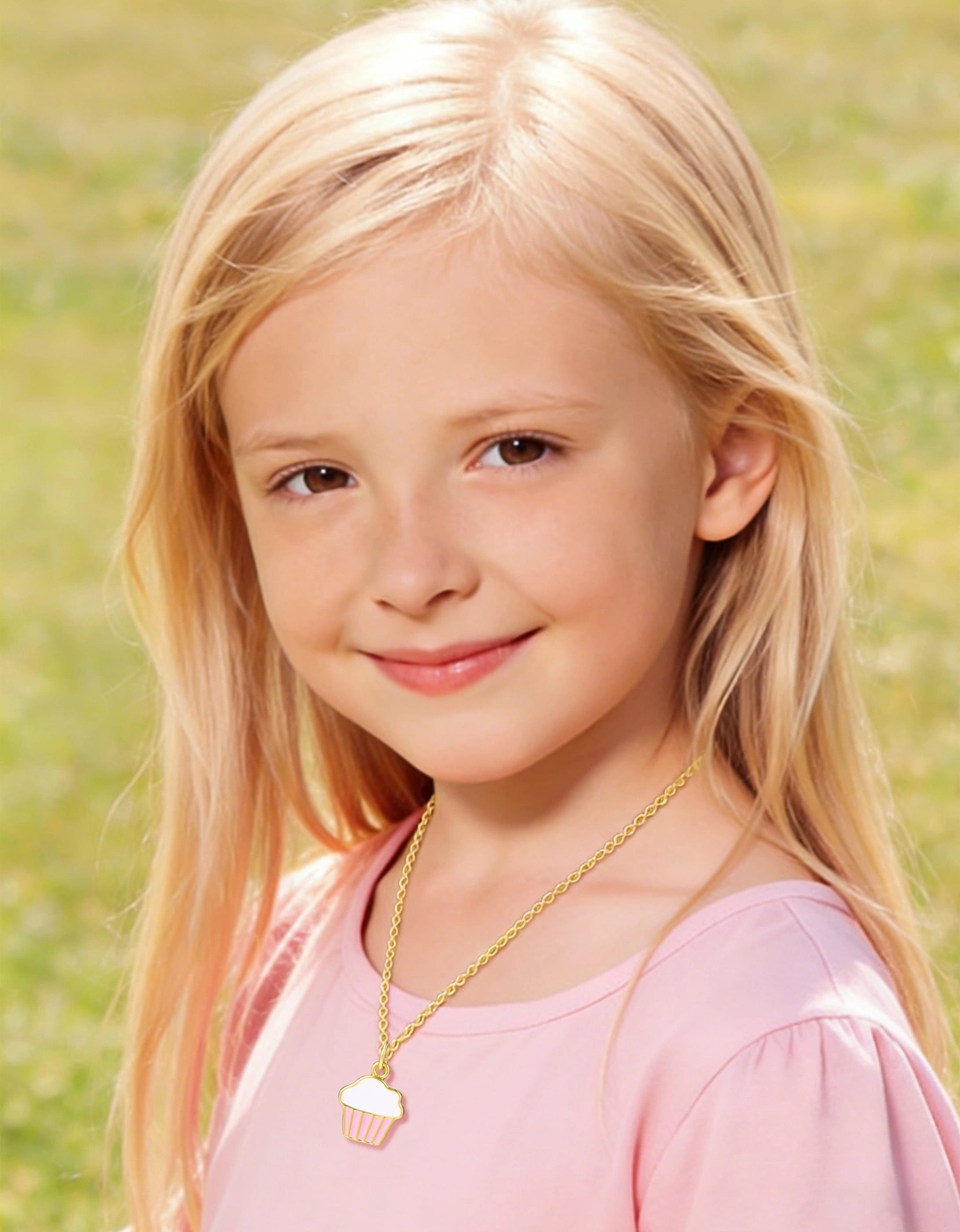 Secret Spoils Girls Pink Cupcake Necklace in Gold (40cm)