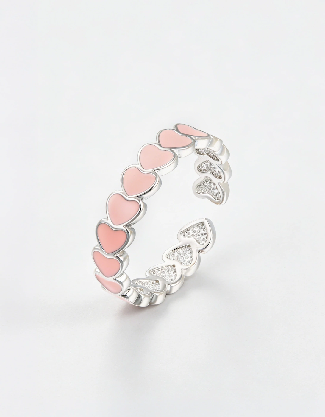 Secret Spoils Girls Pink Hearts Open Ring in Silver