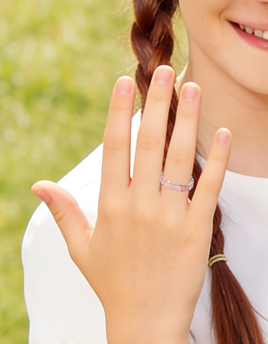 Secret Spoils Girls Pink Hearts Open Ring in Silver