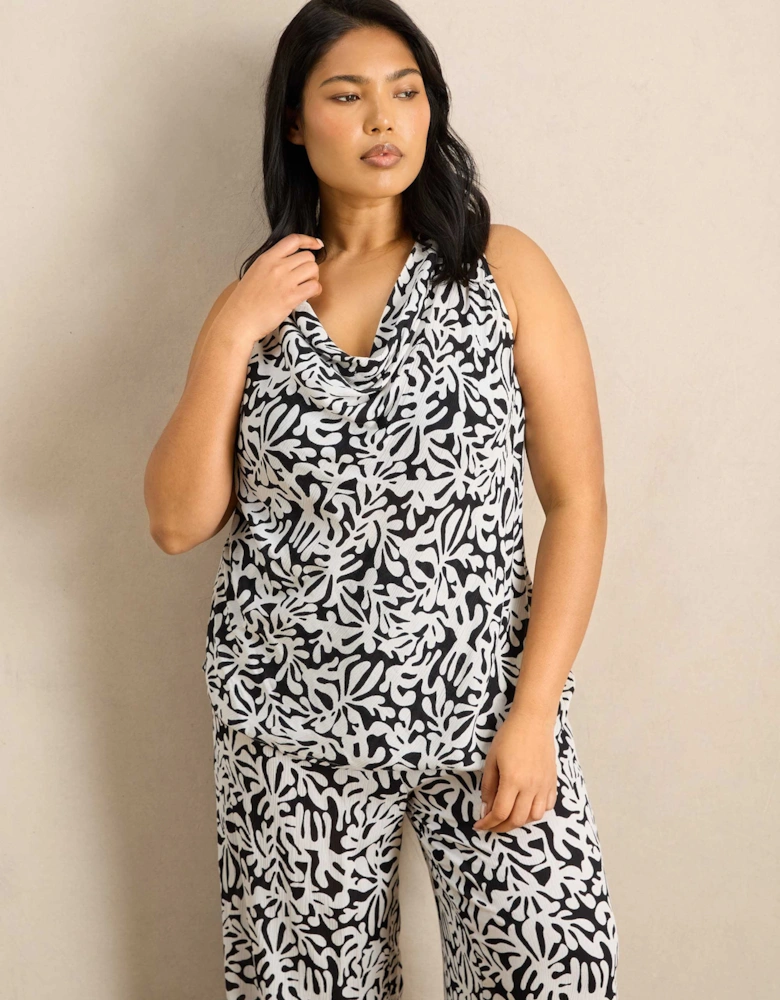 Mono Print Crinkle Drawstring Trouser