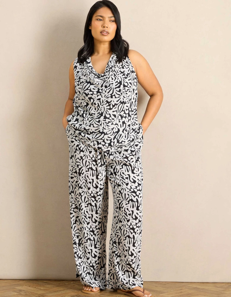Mono Print Crinkle Drawstring Trouser