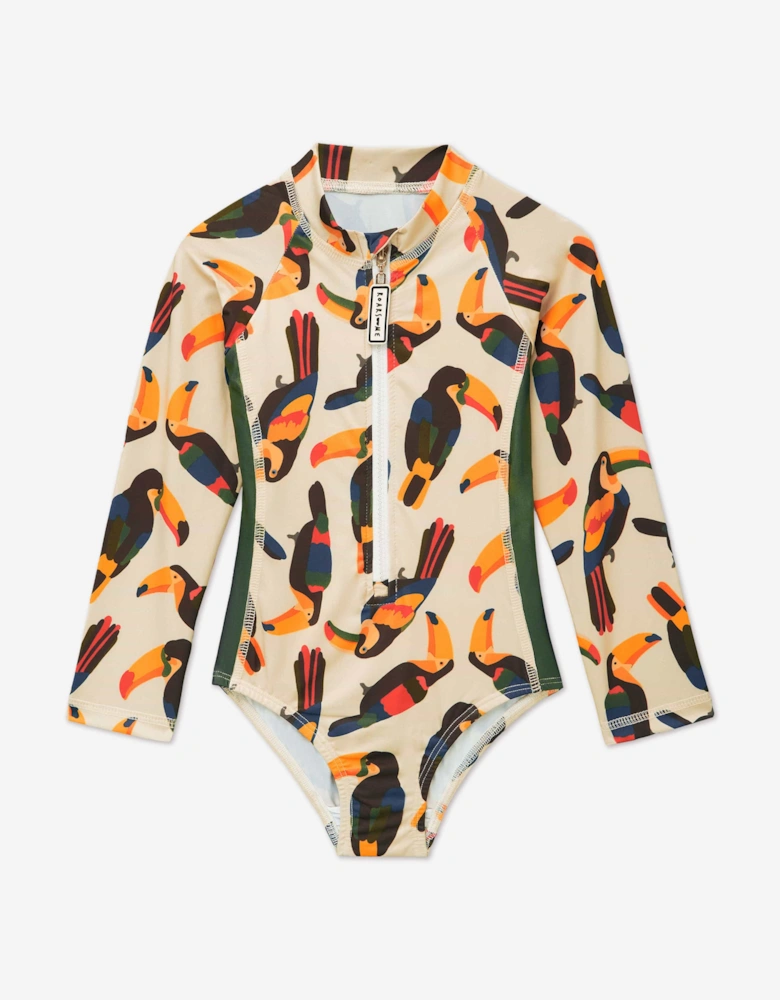 Roarsome Girls Toucan Swimsuit in Beige (UPF50+)