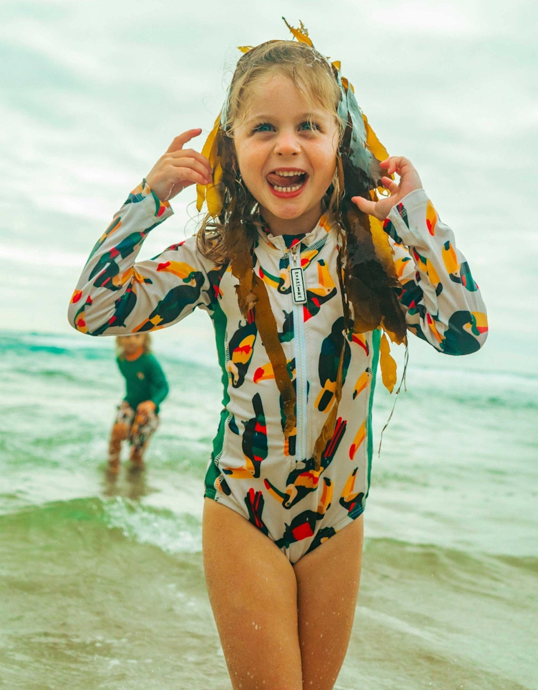 Roarsome Girls Toucan Swimsuit in Beige (UPF50+)