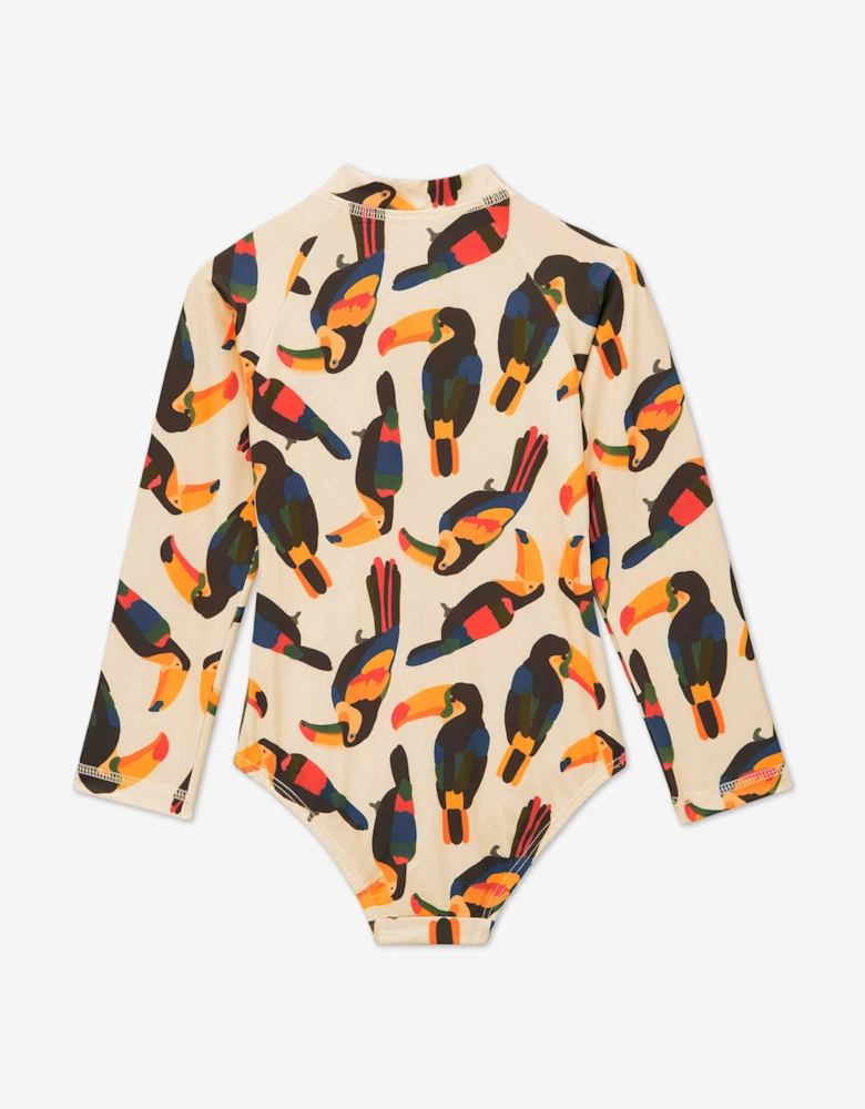 Roarsome Girls Toucan Swimsuit in Beige (UPF50+)