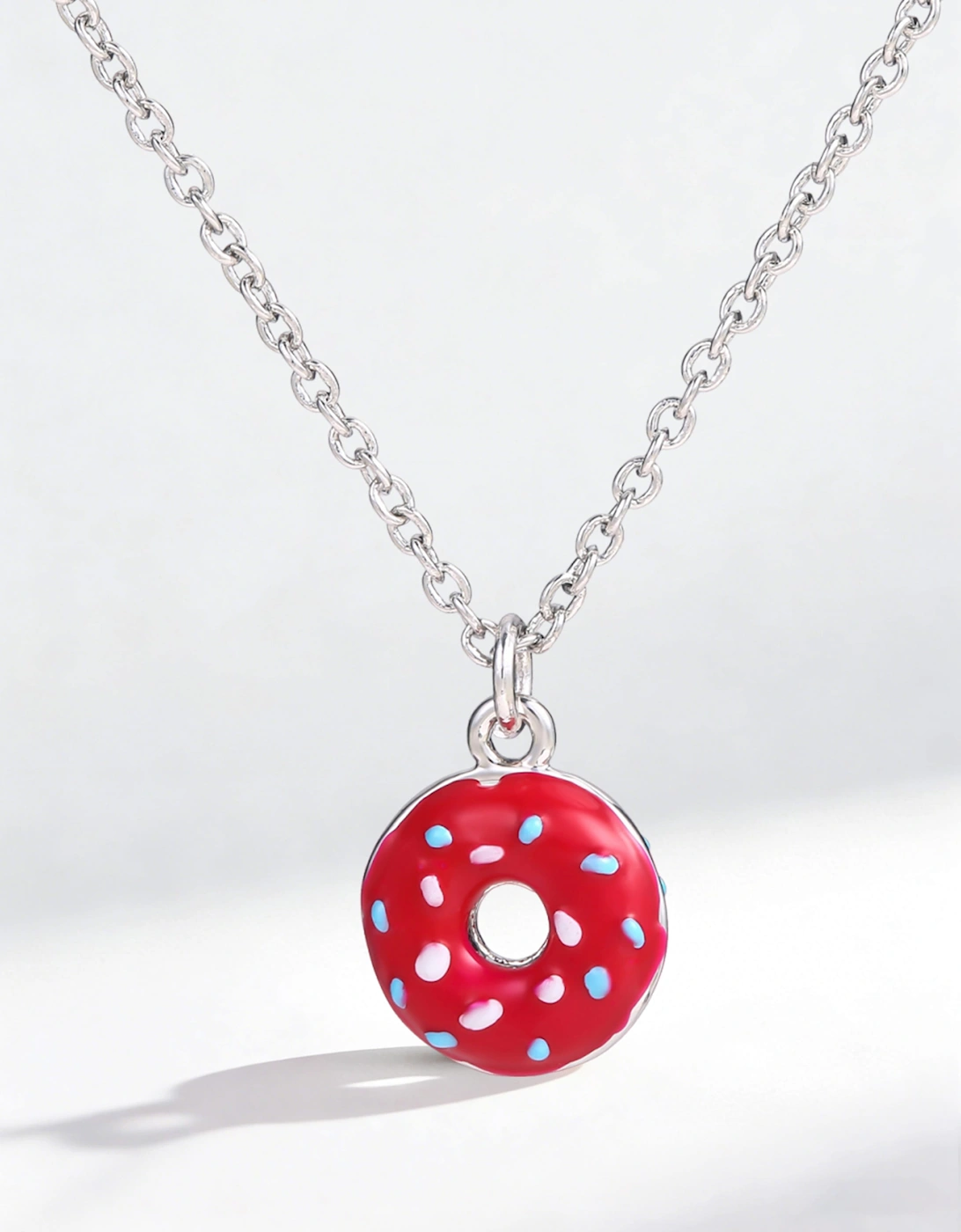 Secret Spoils Girls Red Doughnut Necklace in Silver (40cm)