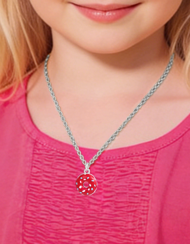Secret Spoils Girls Red Doughnut Necklace in Silver (40cm)