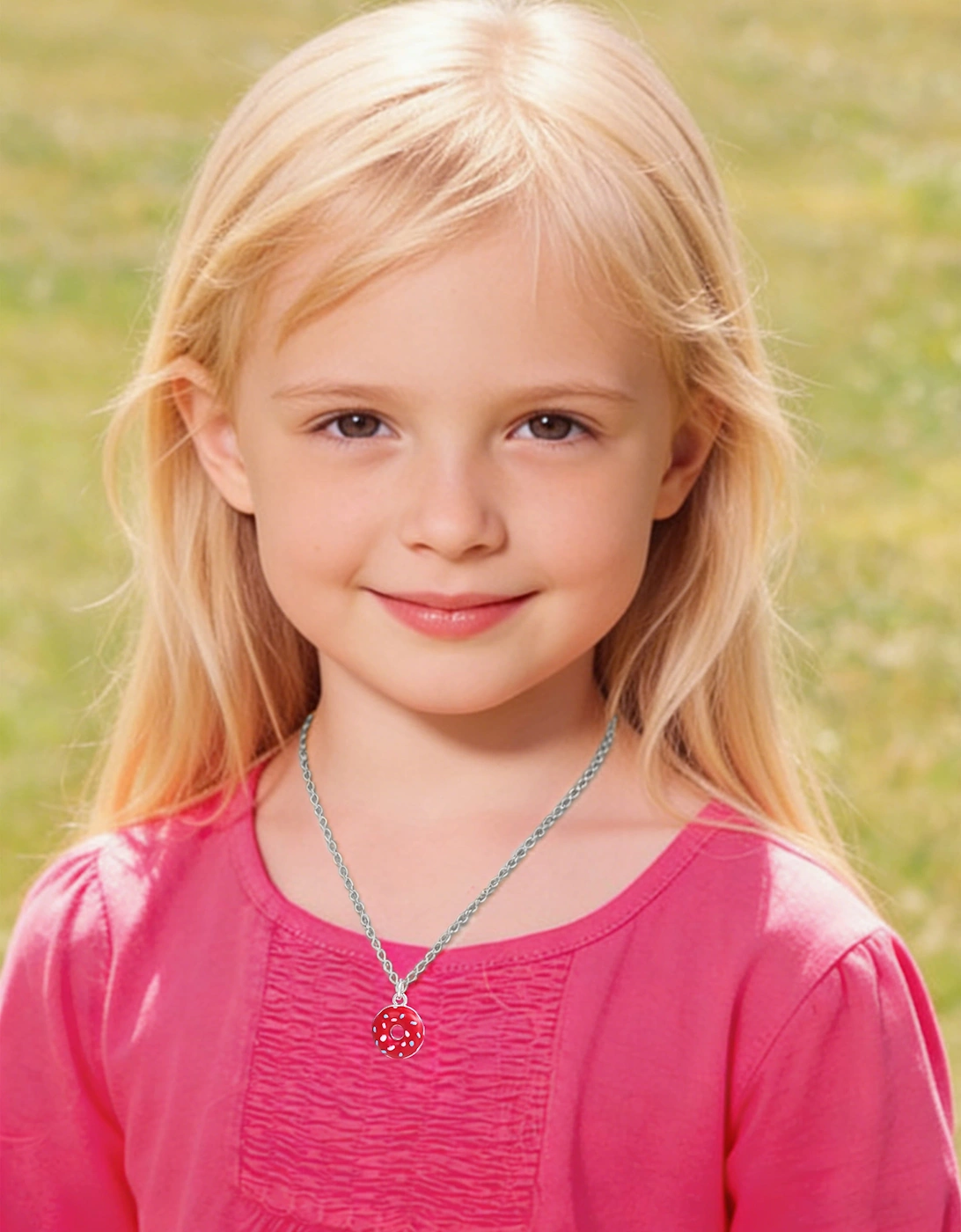 Secret Spoils Girls Red Doughnut Necklace in Silver (40cm)