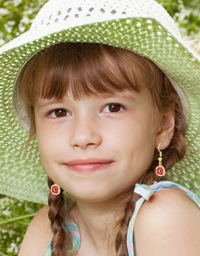 Secret Spoils Girls Red Doughnut Earrings in Gold
