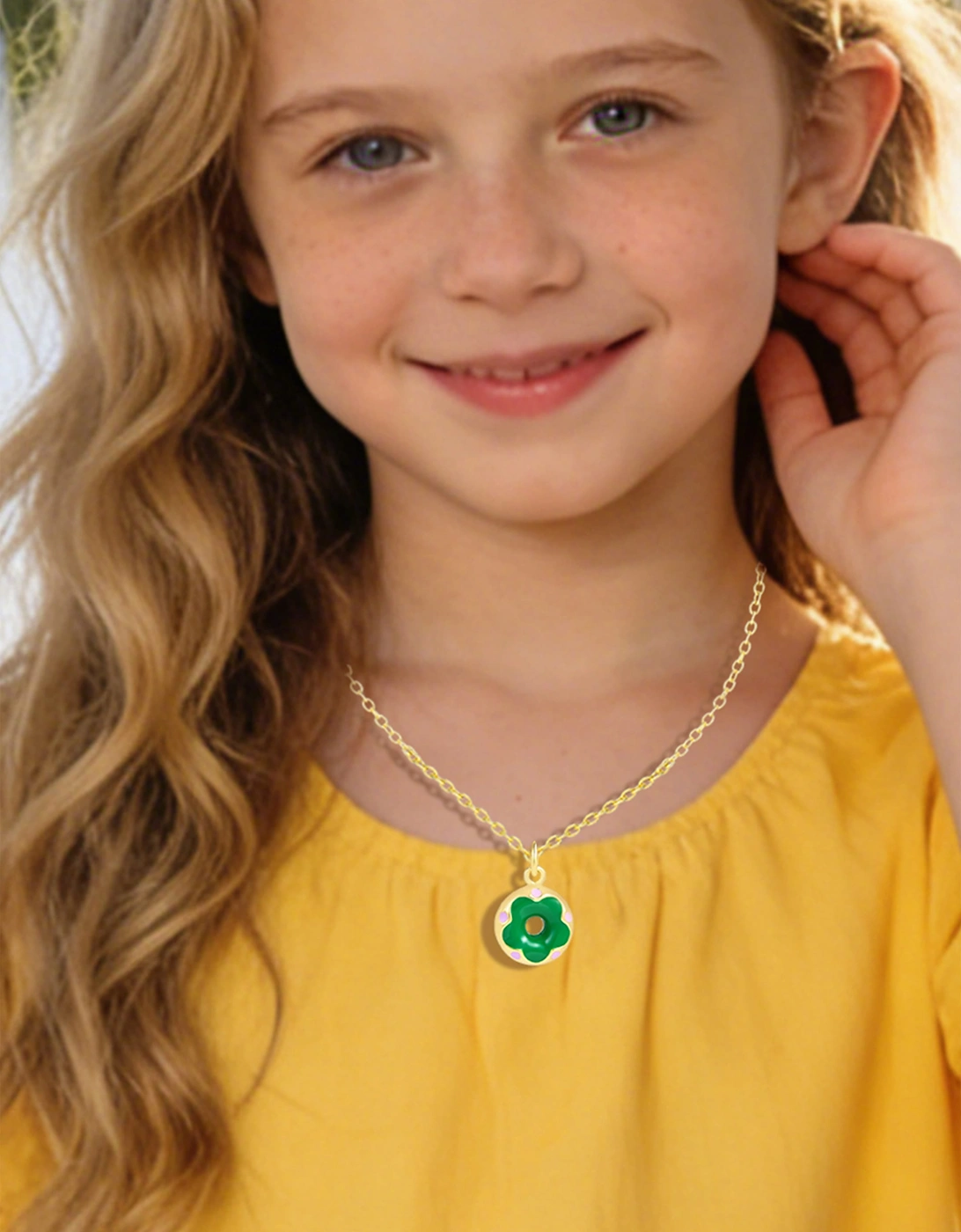 Secret Spoils Girls Green Doughnut Flower Necklace in Gold (40cm)