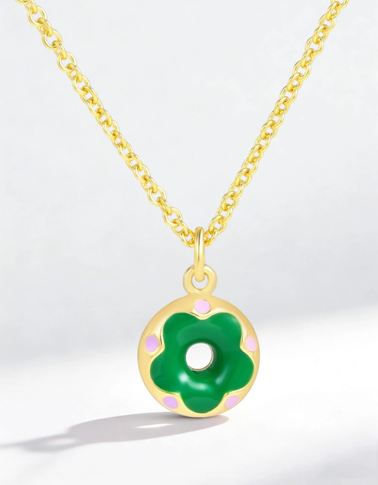 Secret Spoils Girls Green Doughnut Flower Necklace in Gold (40cm)