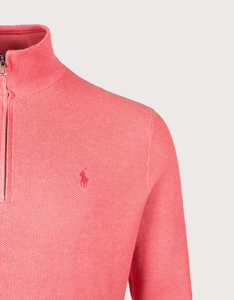 Mesh Knit Cotton Quarter Zip Jumper