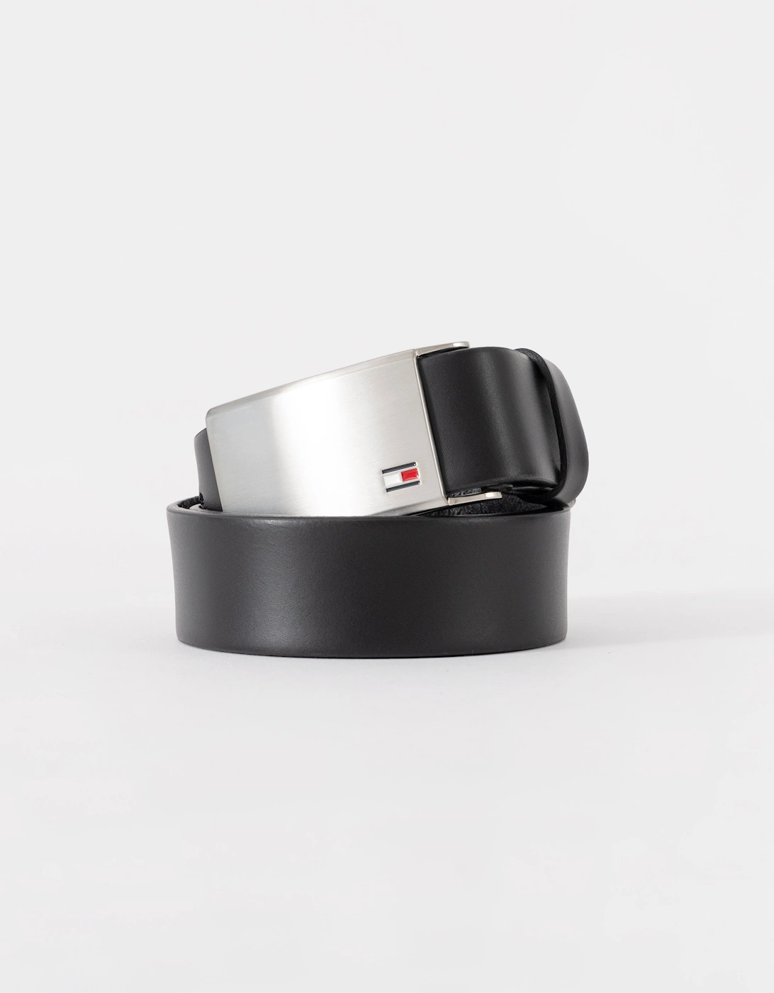 Tommy Hilfiger TH Plaque Mens Adjustable Belt 3.5cm - Black