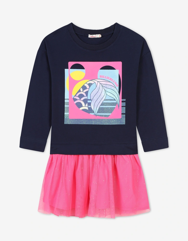 Billieblush Girls Bimaterial T-Shirt Dress in Navy