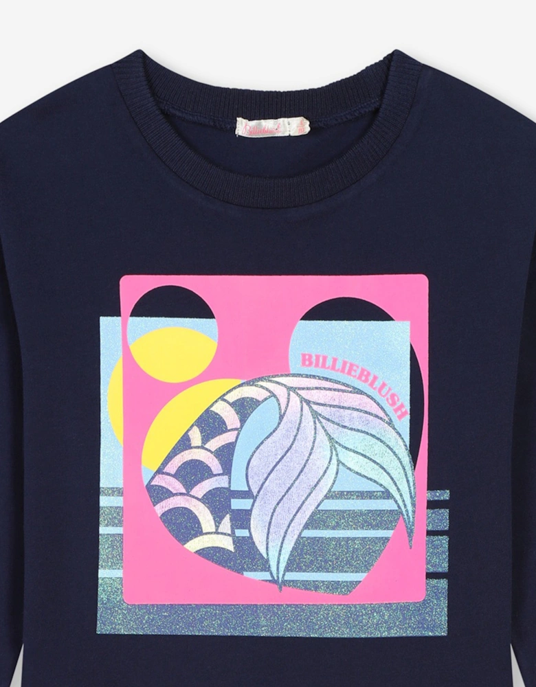 Billieblush Girls Bimaterial T-Shirt Dress in Navy