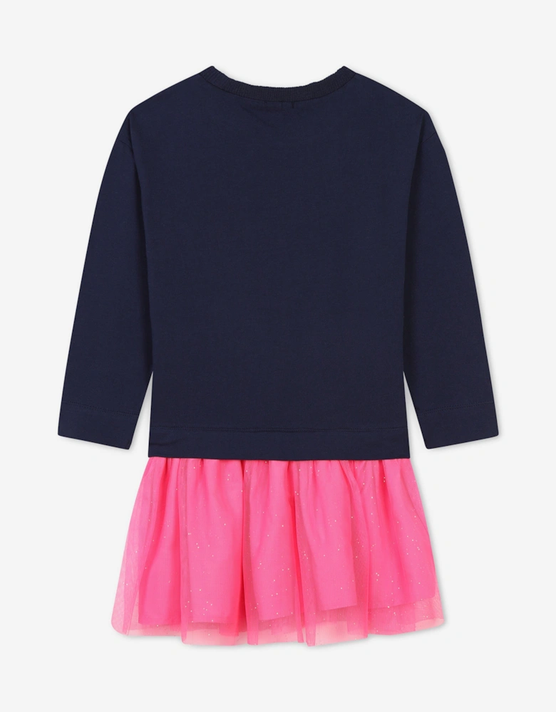 Billieblush Girls Bimaterial T-Shirt Dress in Navy