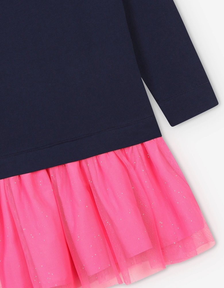 Billieblush Girls Bimaterial T-Shirt Dress in Navy