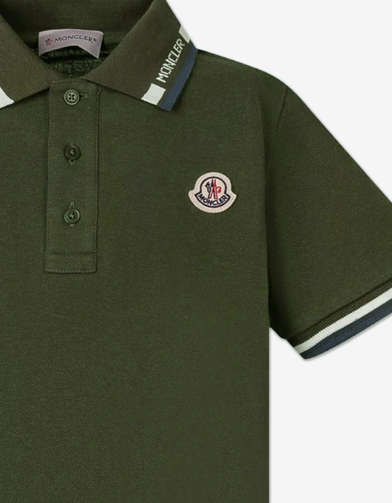Moncler Enfant Boys Cotton Logo Polo Shirt in Green