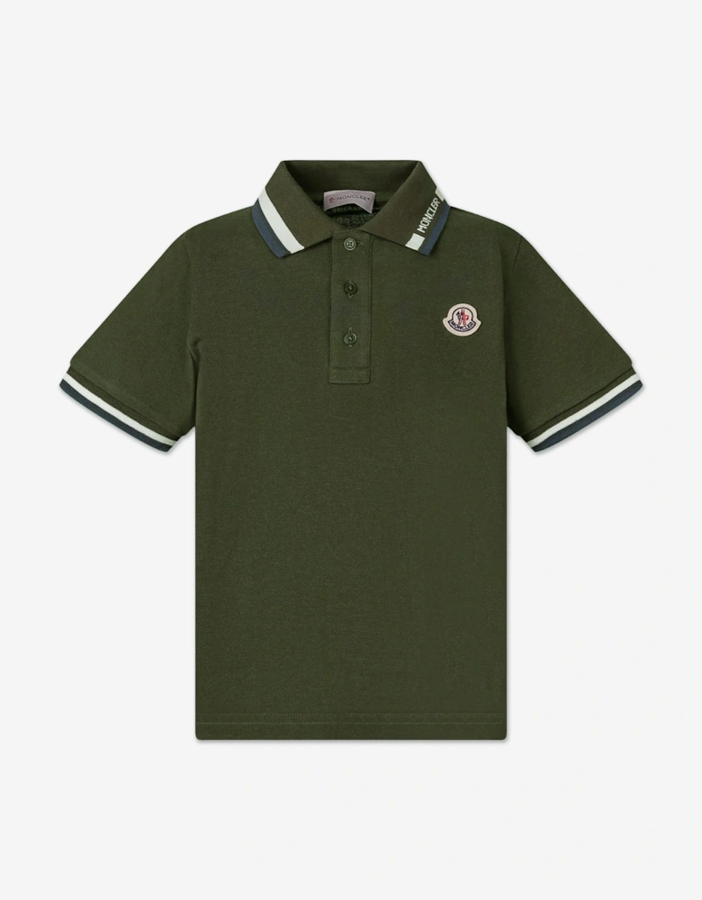Moncler Enfant Boys Cotton Logo Polo Shirt in Green