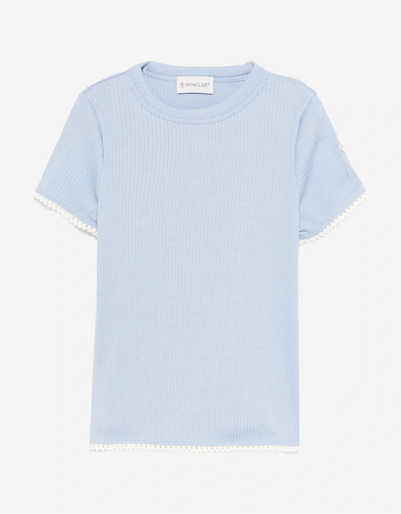 Moncler Enfant Girls Cotton Logo T-Shirt in Blue
