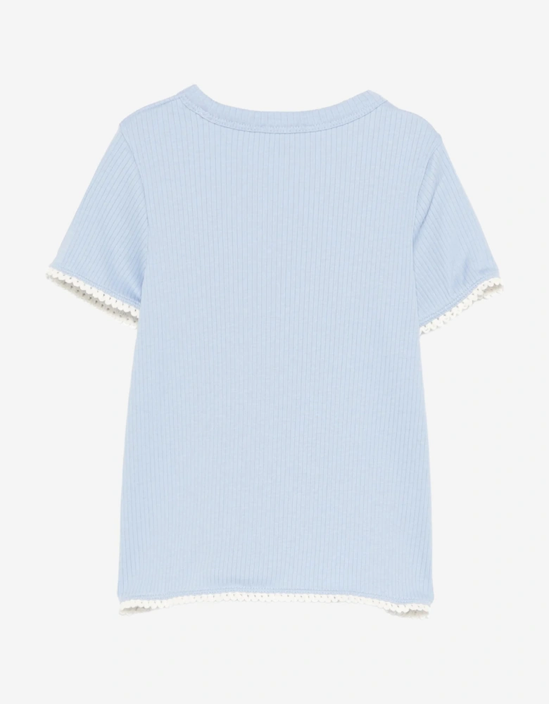 Moncler Enfant Girls Cotton Logo T-Shirt in Blue
