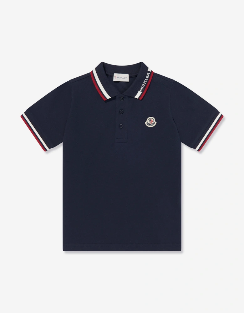 Moncler Enfant Boys Cotton Logo Polo Shirt in Navy