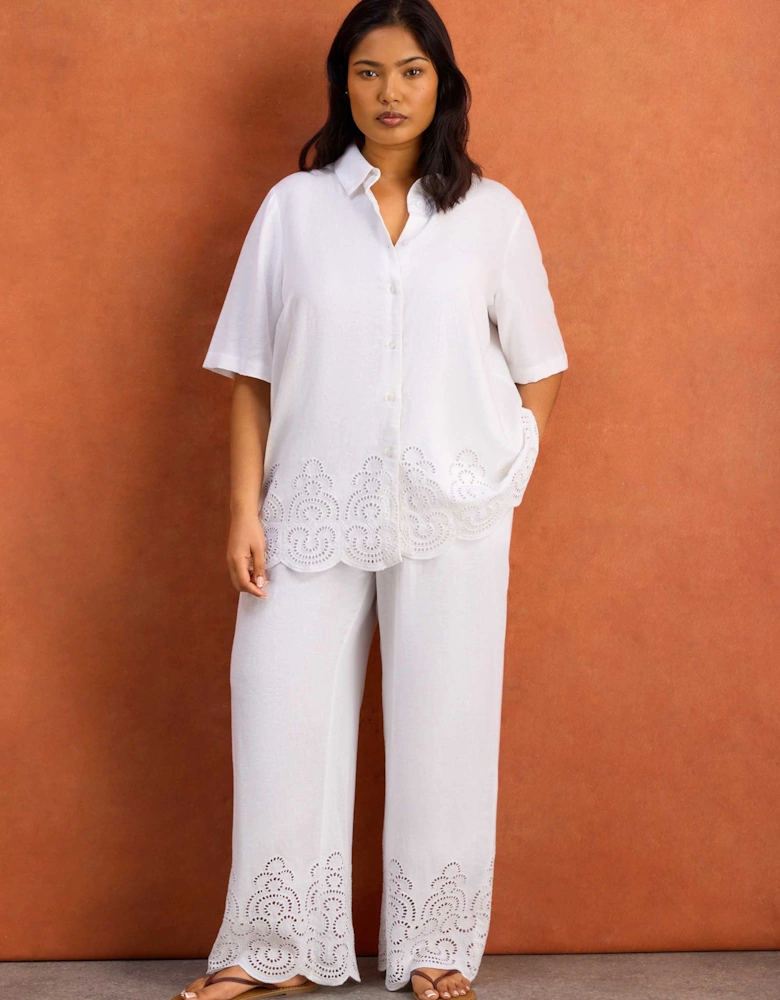 White Linen Blend Broderie Shirt