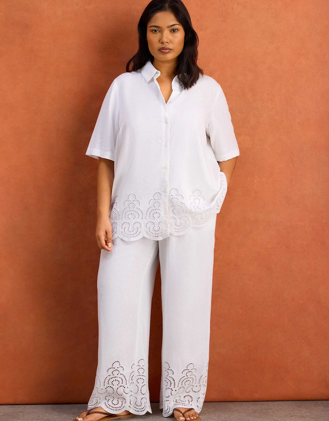 White Linen Blend Broderie Shirt