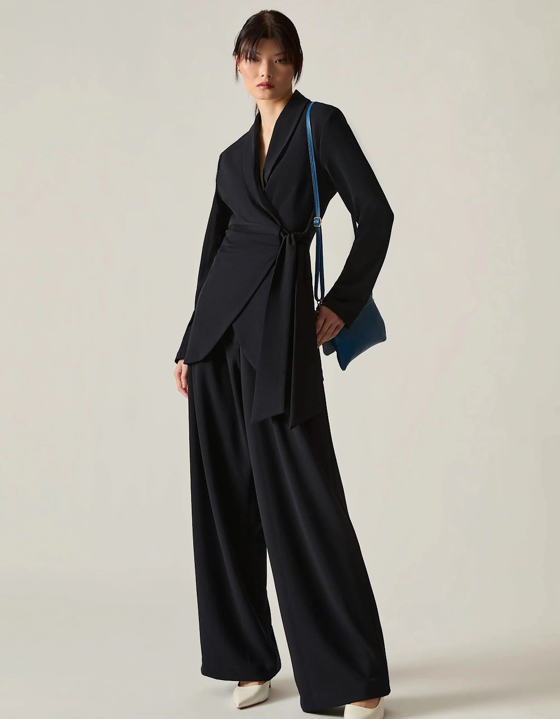 Navy Wide Leg Suit Trousers