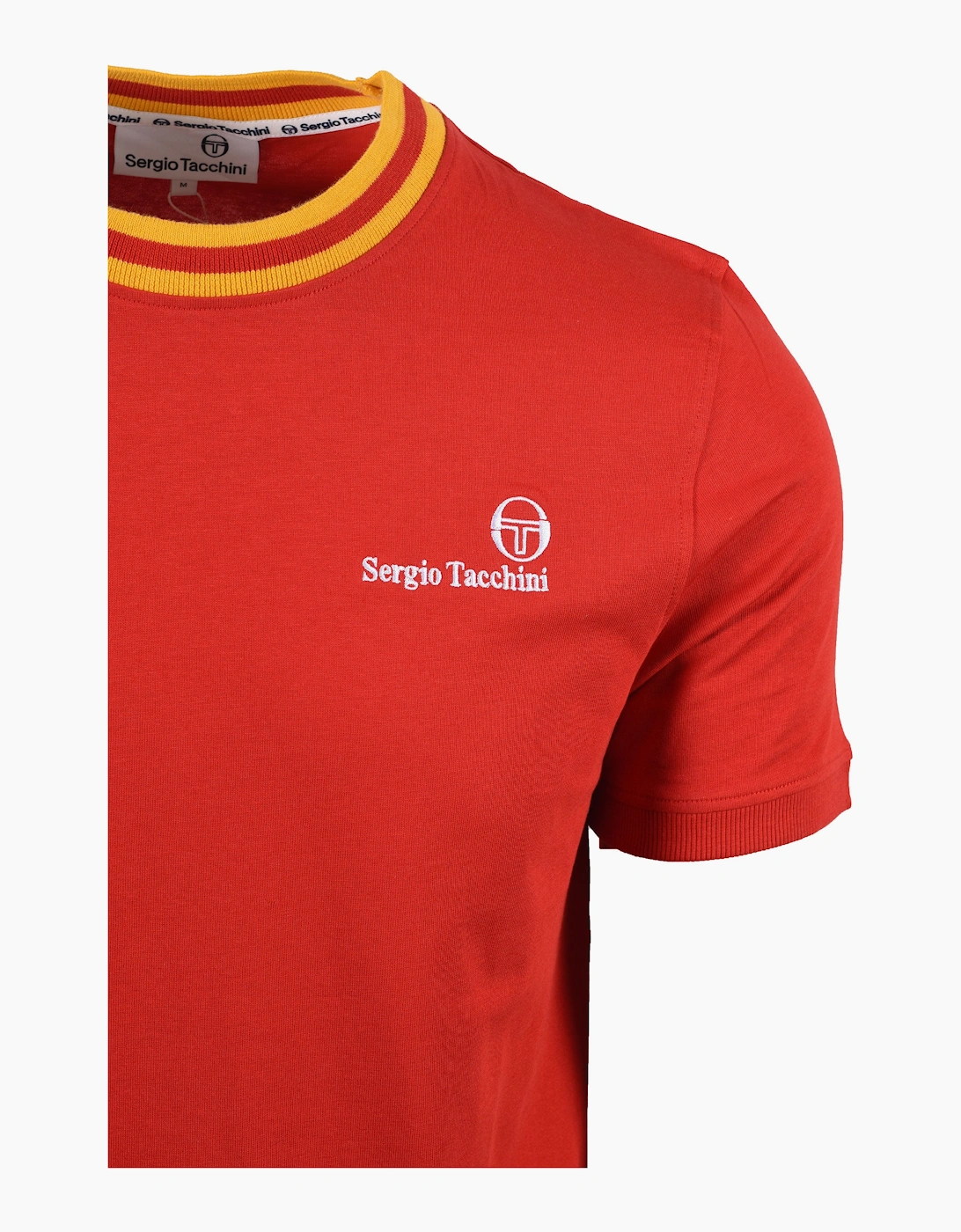 Sergio Tacchini Men's Red Rainer Fc T-Shirt Adrenaline Rush/Old Gold 38 Size M