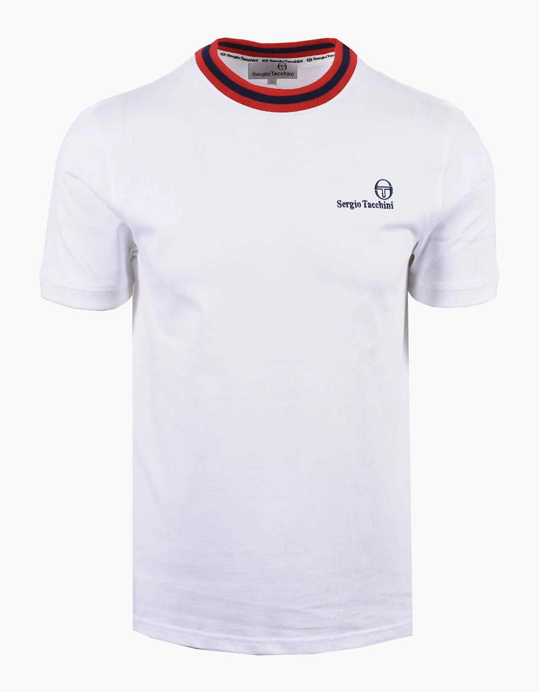 Sergio Tacchini Men's White Rainer Fc T-Shirt /Maritime Blue/Adreneline Red 44 Size 2XL