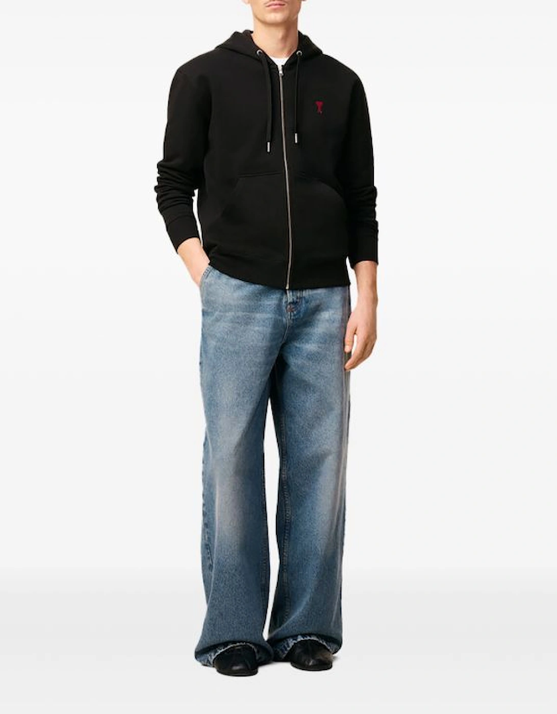 Ami Paris Logo Zip Hoodie Black