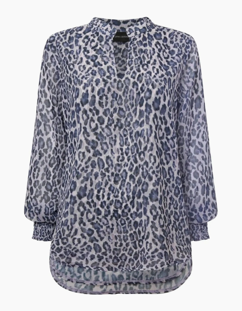 Blue Leopard Print Blouse