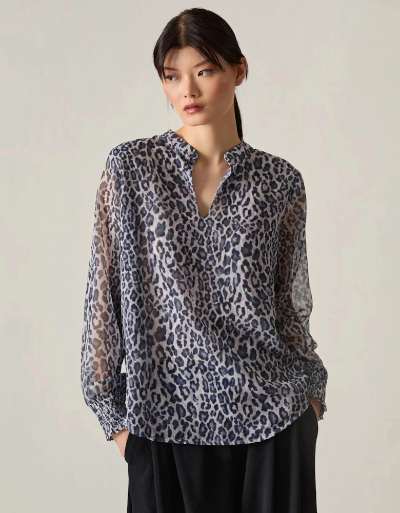 Blue Leopard Print Blouse