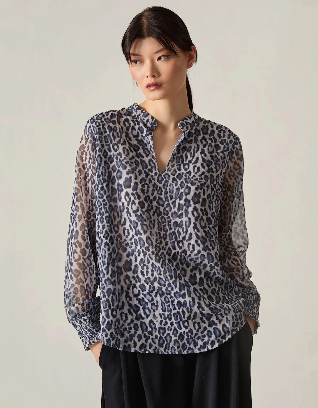 Blue Leopard Print Blouse