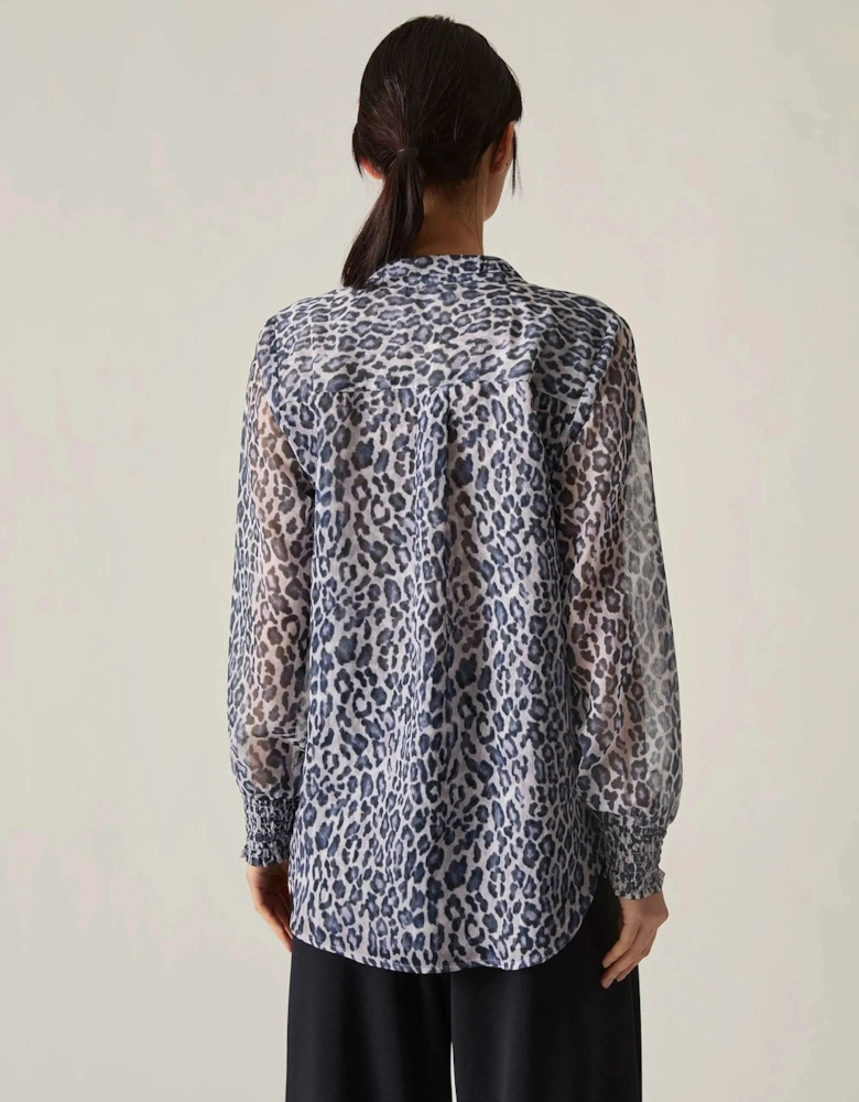 Blue Leopard Print Blouse