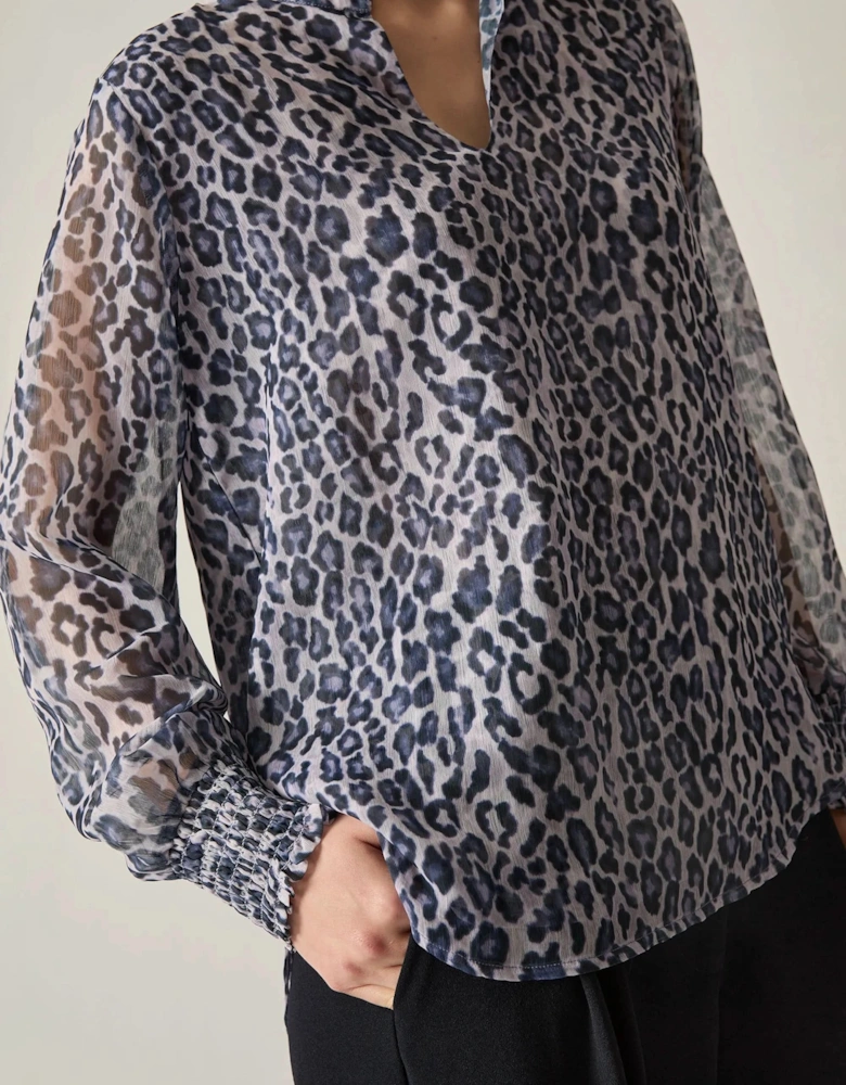 Blue Leopard Print Blouse