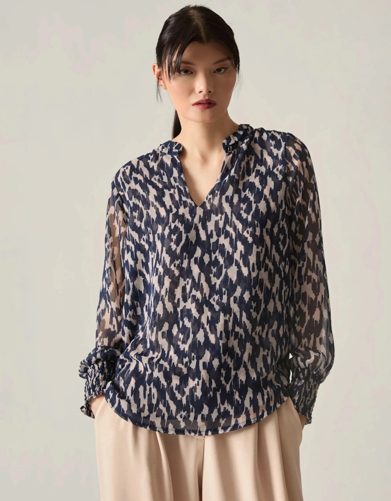 Navy Abstract Print Blouse
