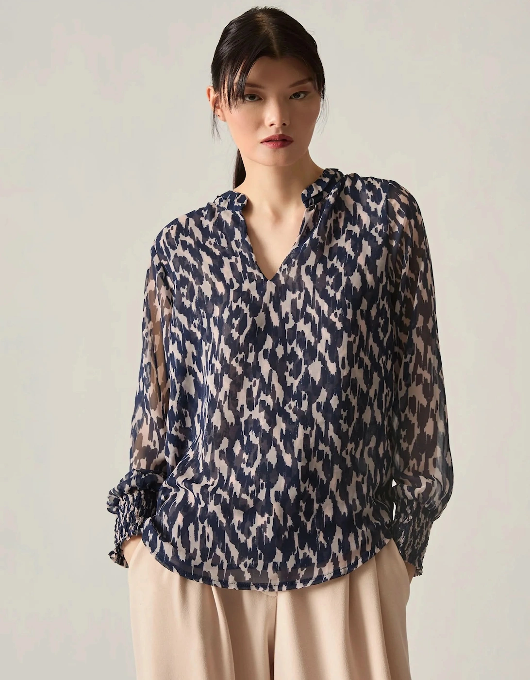 Navy Abstract Print Blouse