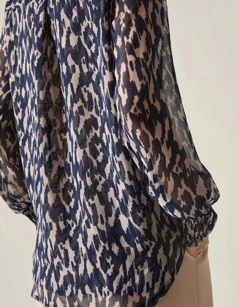 Navy Abstract Print Blouse