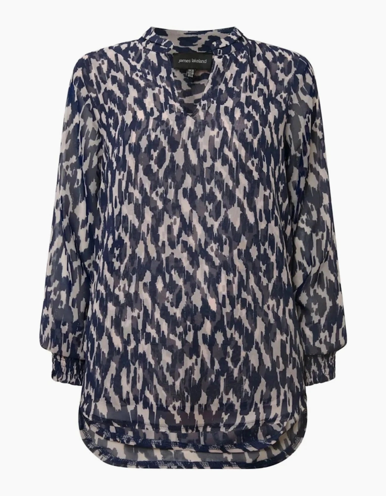 Navy Abstract Print Blouse