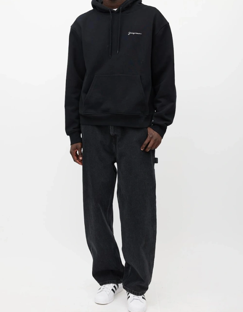 Jacquemus Signature Embroidered Logo Hoodie in Black