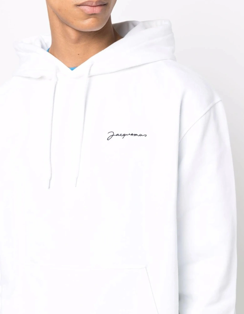 Jacquemus Signature Embroidered Logo Hoodie in White
