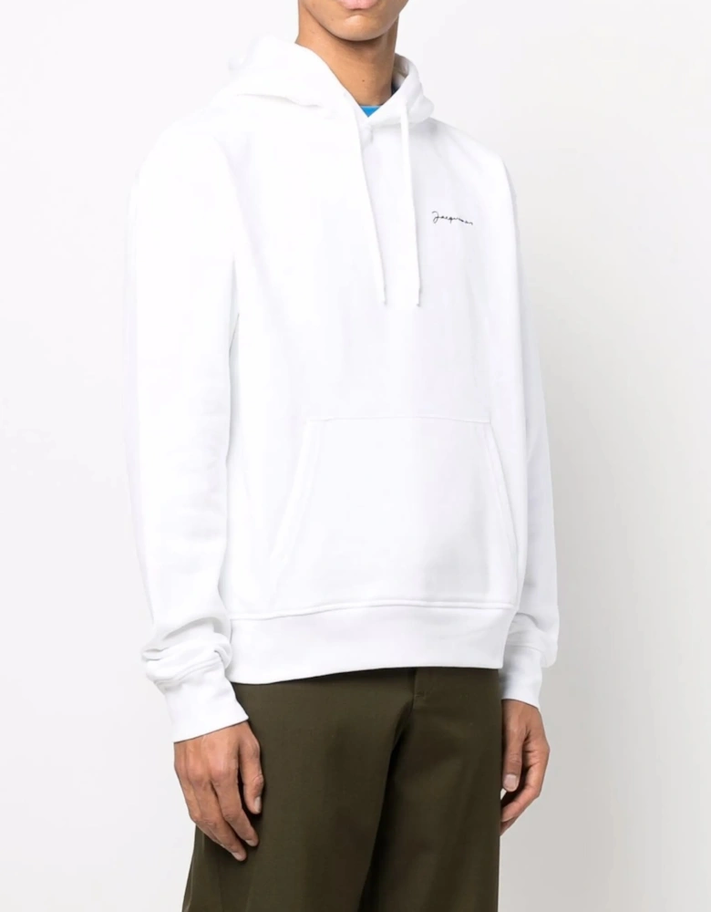 Jacquemus Signature Embroidered Logo Hoodie in White