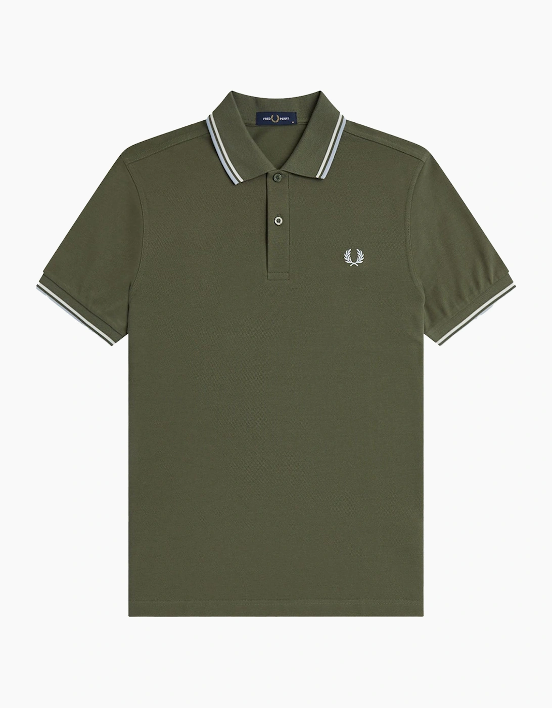 Fred Perry Men's Green Twin Tipped Polo Shirt Laurel Wreath /Ecru/Dusky Blue  38 M