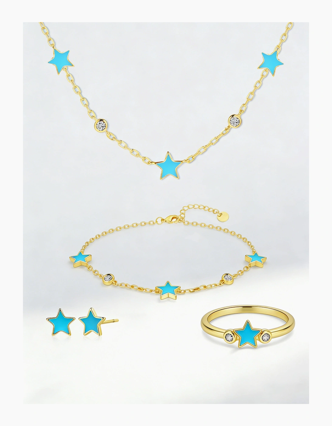 Secret Spoils Girls Blue Star 5 Piece Jewellery Set in Gold (40cm)