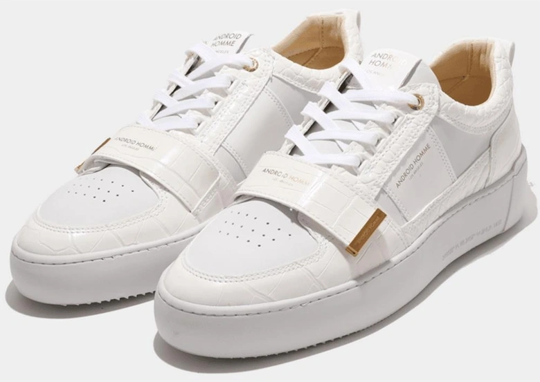 Point Dume Strap Emboss Patent Croc & Hardware White Trainer