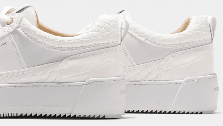 Point Dume Strap Emboss Patent Croc & Hardware White Trainer