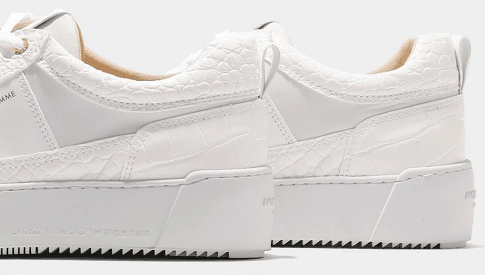 Point Dume Strap Emboss Patent Croc & Hardware White Trainer