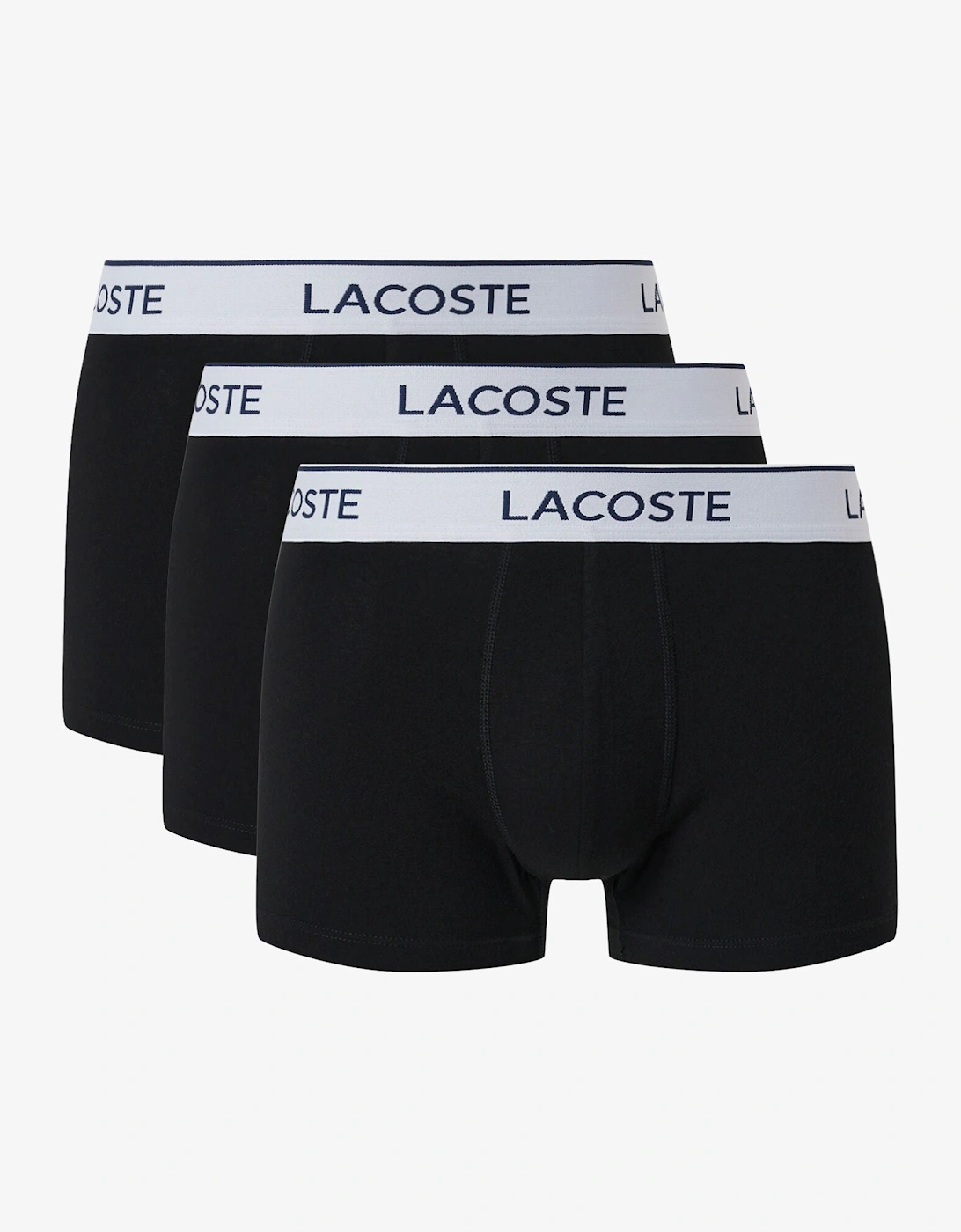 Lacoste 3-Pack Contrast Stripe Stretch Cotton Mens Trunks - Black 031